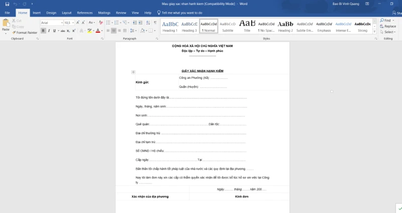 Tải mẫu giấy xác nhận hạnh kiểm file word, xin việc