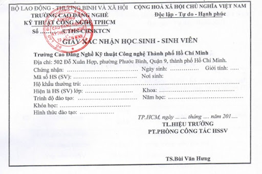 Hướng dẫn ghi giấy xác nhận sinh viên