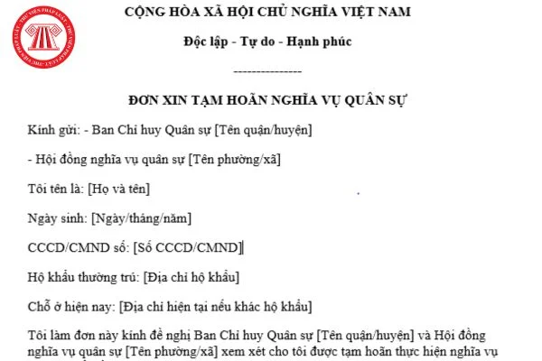 Mẫu Đơn Xin Tạm Hoãn Nghĩa Vụ Quân Sự 2026 Theo Quy Định