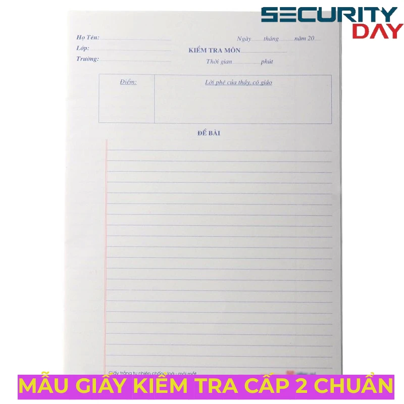 mẫu giấy kiểm tra cấp 2 chuẩn nhất hiện nay