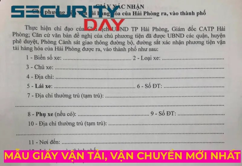 mẫu giấy vận tải, vận chuyển hàng hóa mới nhất hiện nay