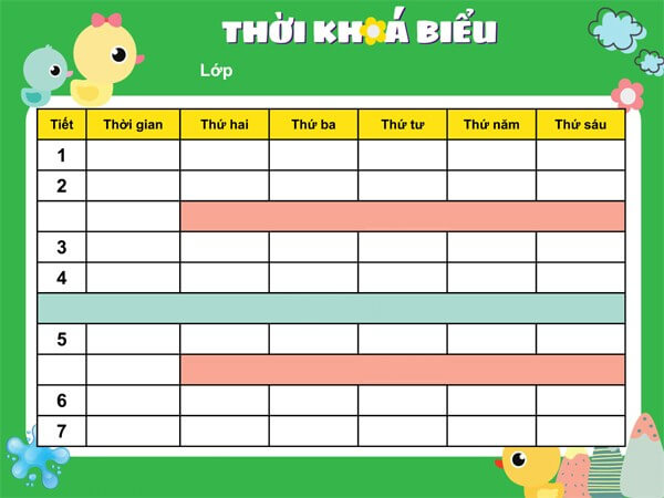 mẫu thời khóa biểu kute