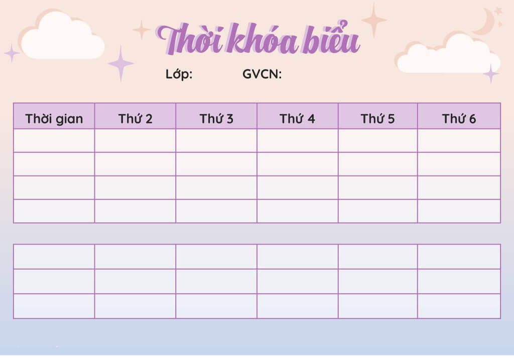 mẫu thời khóa biểu trung học cơ sở